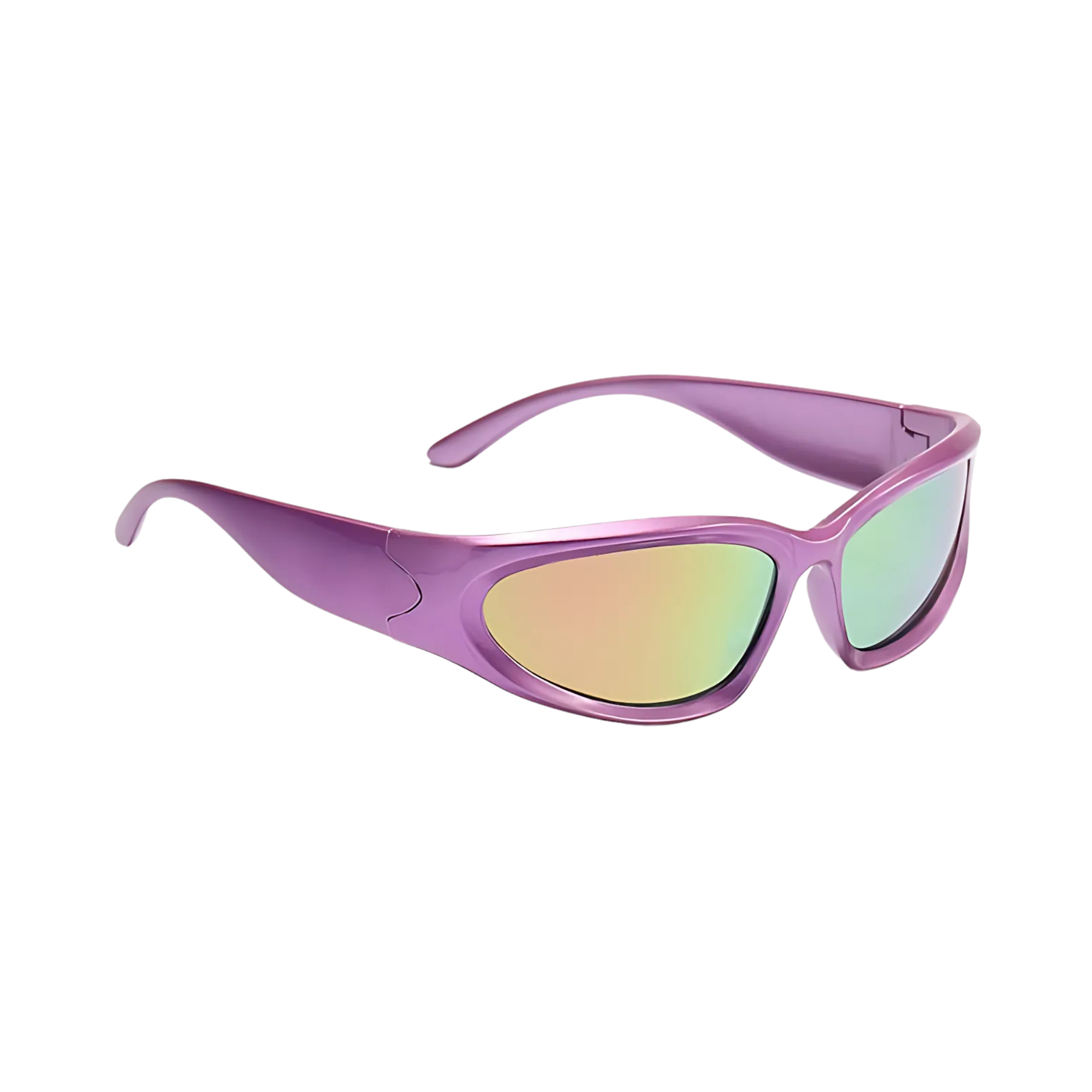 Futuristic Series Y2K Wraparound Sunglasses - Violet Frame Pink Mirrored Lenses