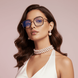 Etched Square Eyeglasses for Men & Women - Gold Black