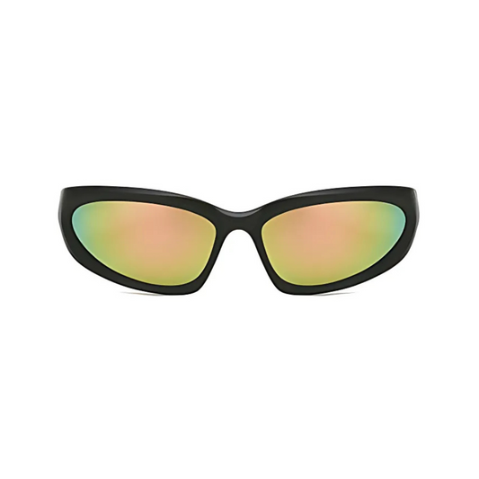 Futuristic Series Y2K Wraparound Sunglasses - Black Frame Pink Mirrored