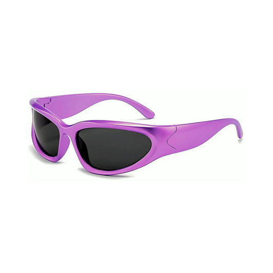 Futuristic Series Y2K Wraparound Sunglasses - Violet Frame Grey Lenses