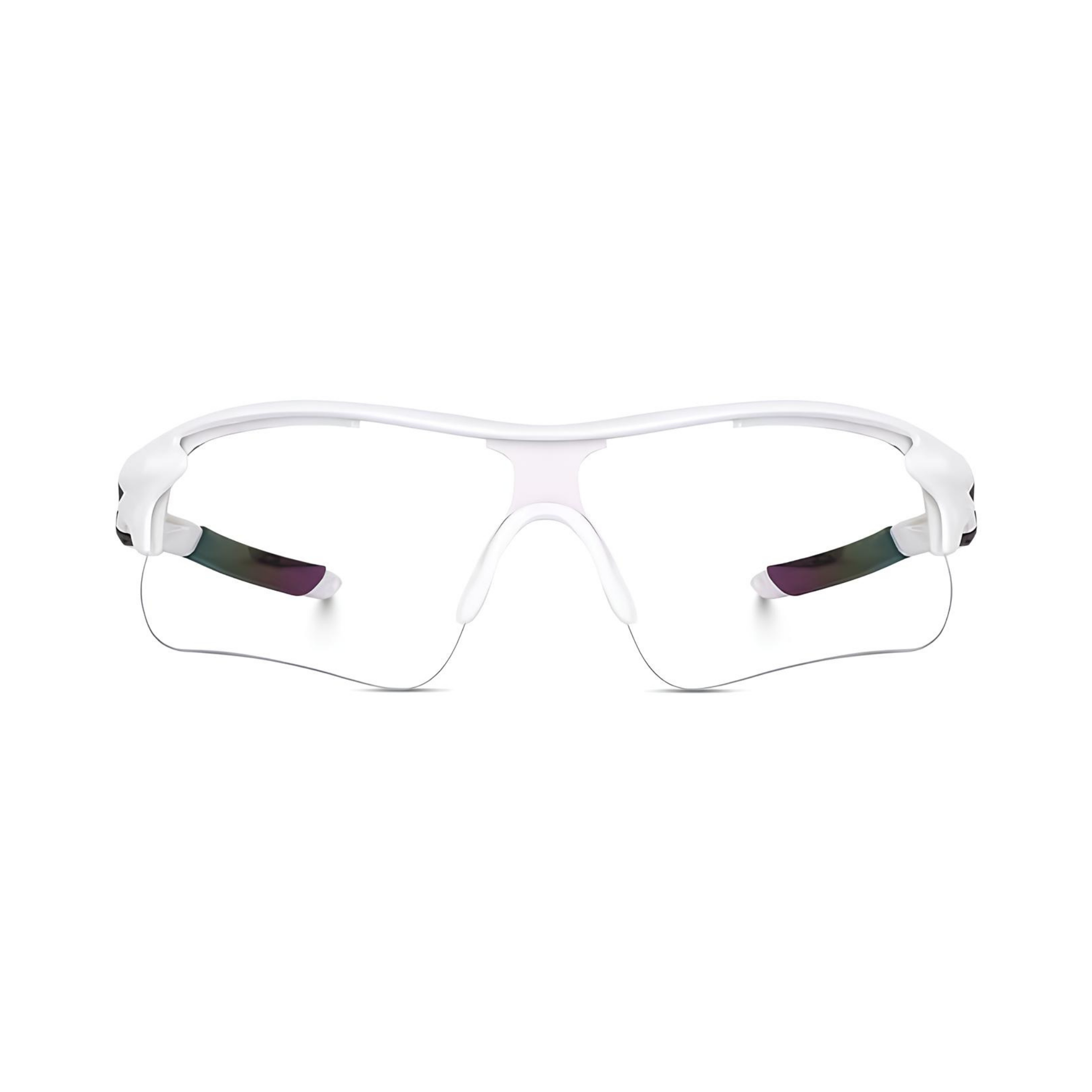 Futuristic Series Half Rim Sports Sunglasses - White Frame Clear Lenses