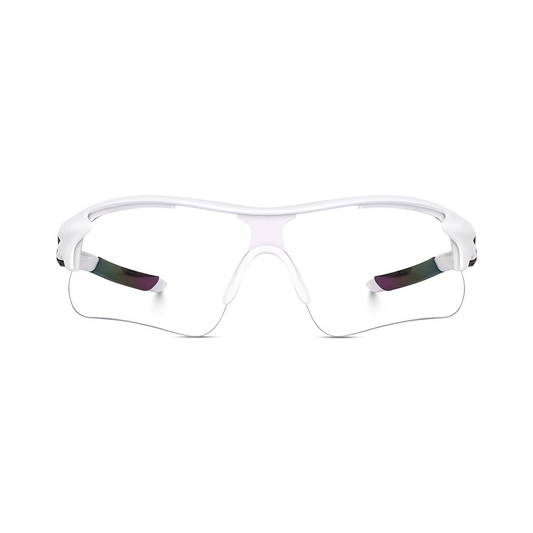 Futuristic Series Half Rim Sports Sunglasses - White Frame Clear Lenses