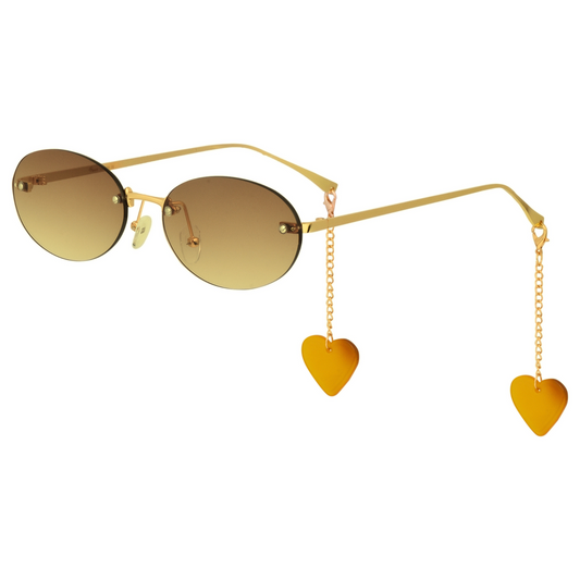 crush series Retro Vintage Rimless Oval Sunglasses With Heart Charms For Women - Caramel Charm