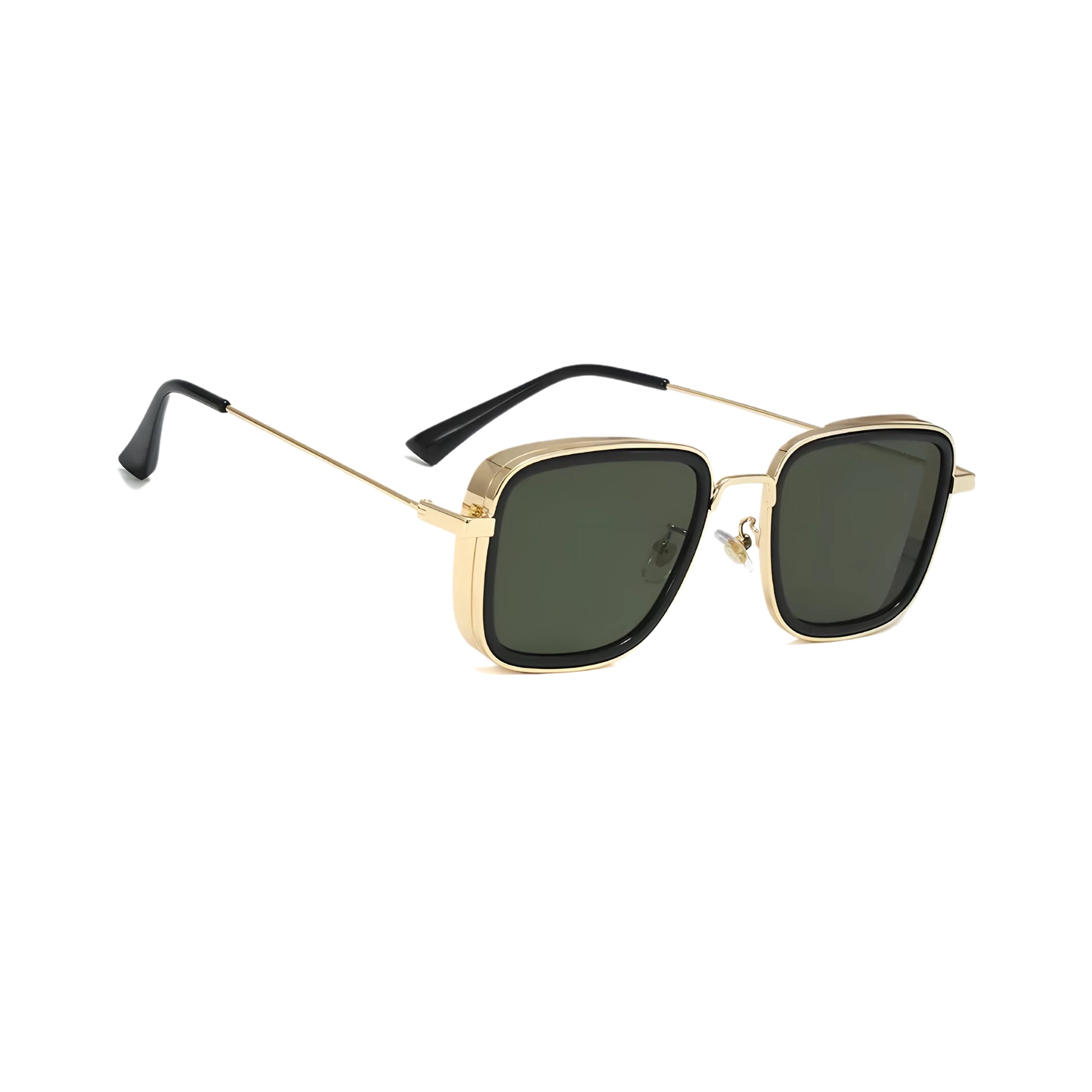 Fame Series Retro Square Sunglasses - Gold Frame Green Lens