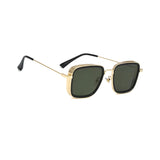 Fame Series Retro Square Sunglasses - Gold Frame Green Lens