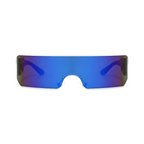 Futuristic Series Shield Sunglasses - Blue Frame Blue Mirrored Lenses