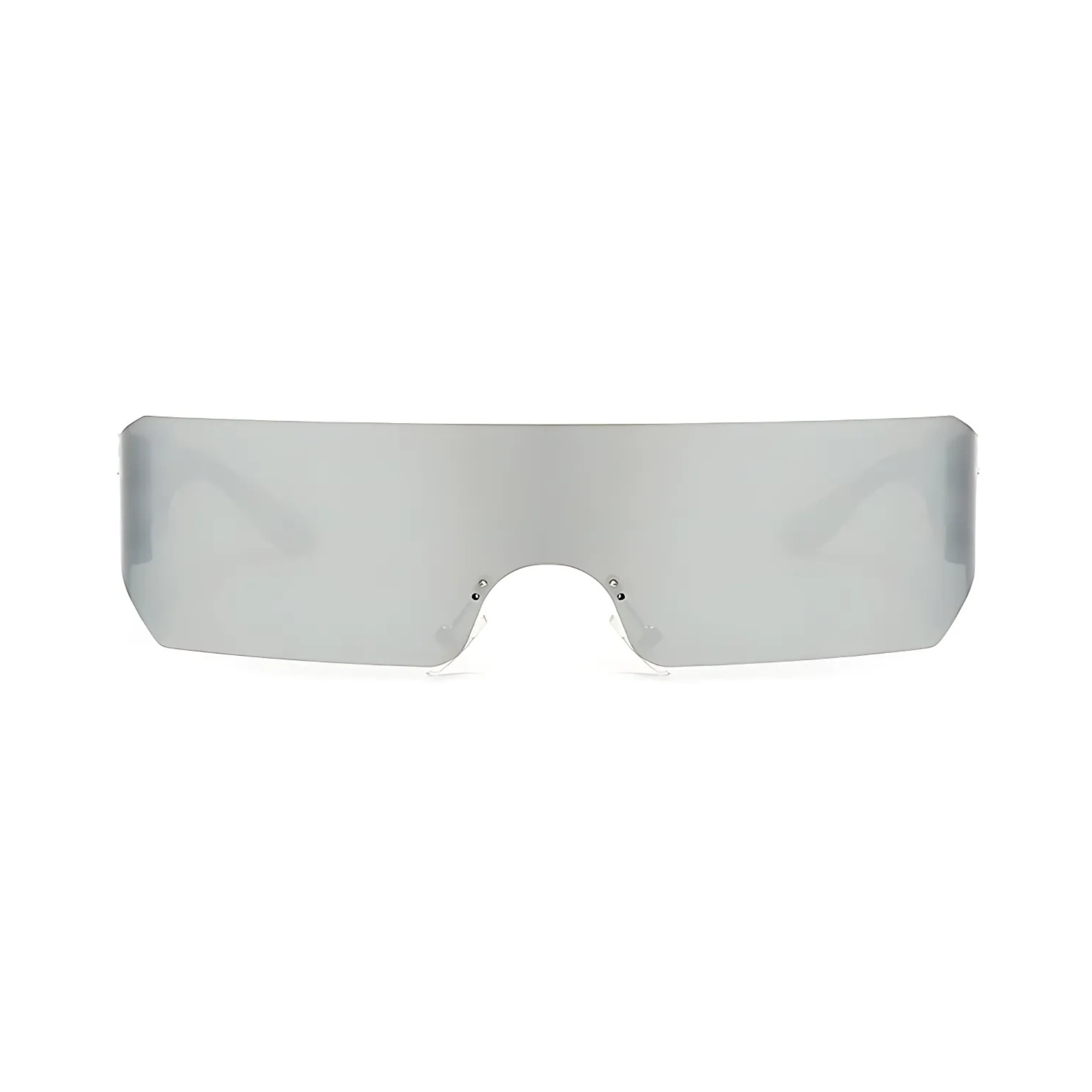 Futuristic Series Shield Sunglasses - Silver Frame Silver Mirrored Lenses