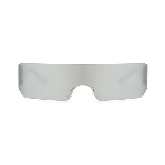 Futuristic Series Shield Sunglasses - Silver Frame Silver Mirrored Lenses