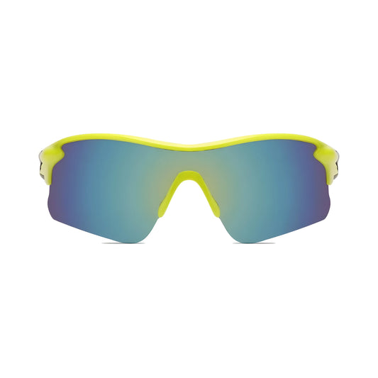 Futuristic Series Half Rim Sports Sunglasses - Yellow Frame Blue Yellow Gradient Lenses