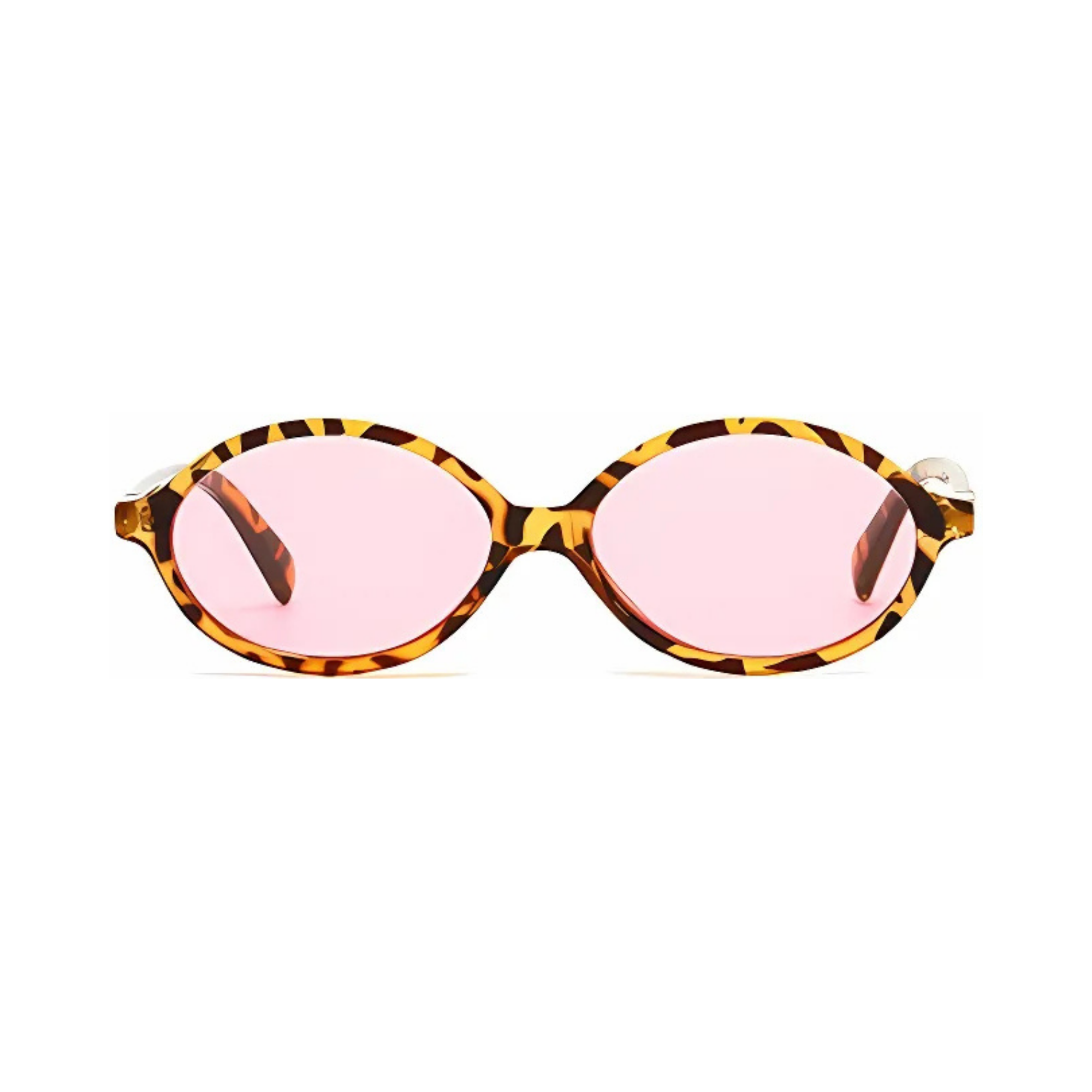 essntl series Retro Vintage 90s Oval Sunglasses For Men & Women - Leopard Rose