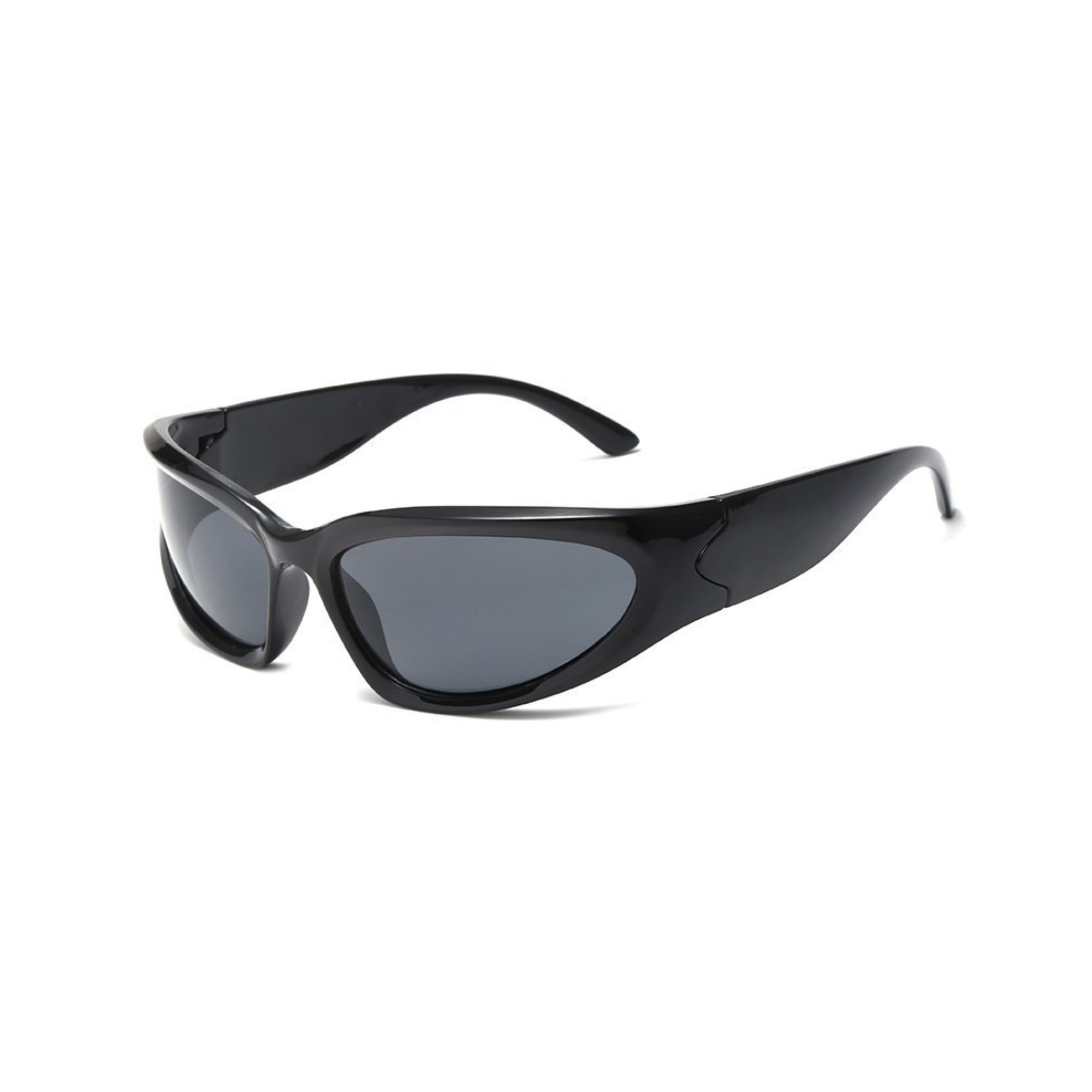 Futuristic Series Y2K Wraparound Sunglasses - Glossy Black Frame Grey Lens