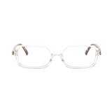 essntl series Retro Vintage Narrow 90s Rectangle Computer Glasses For Men & Women - Transparent Leopard