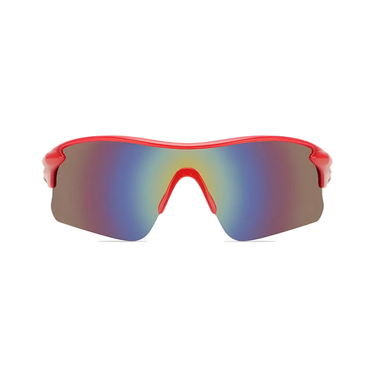 Futuristic Series Half Rim Sports Sunglasses - Red Frame Blue Yellow Gradient Lenses