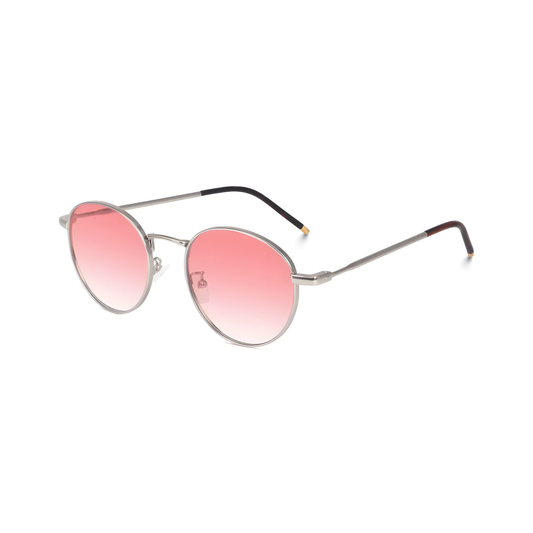 essntl series Vintage Round Sunglasses For Men & Women Silver Frame Gradient Pink Lenses