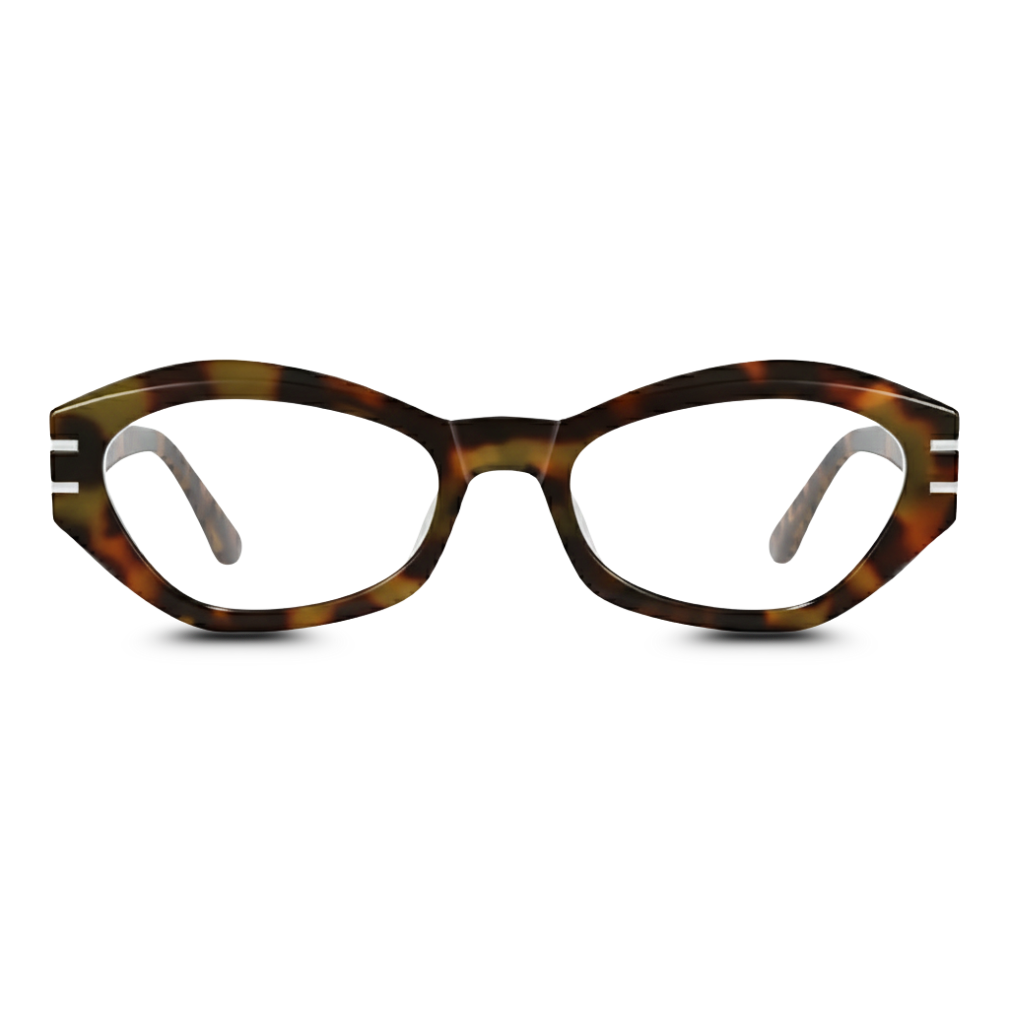 Tortoiseshell cat-eye glasses on a white background