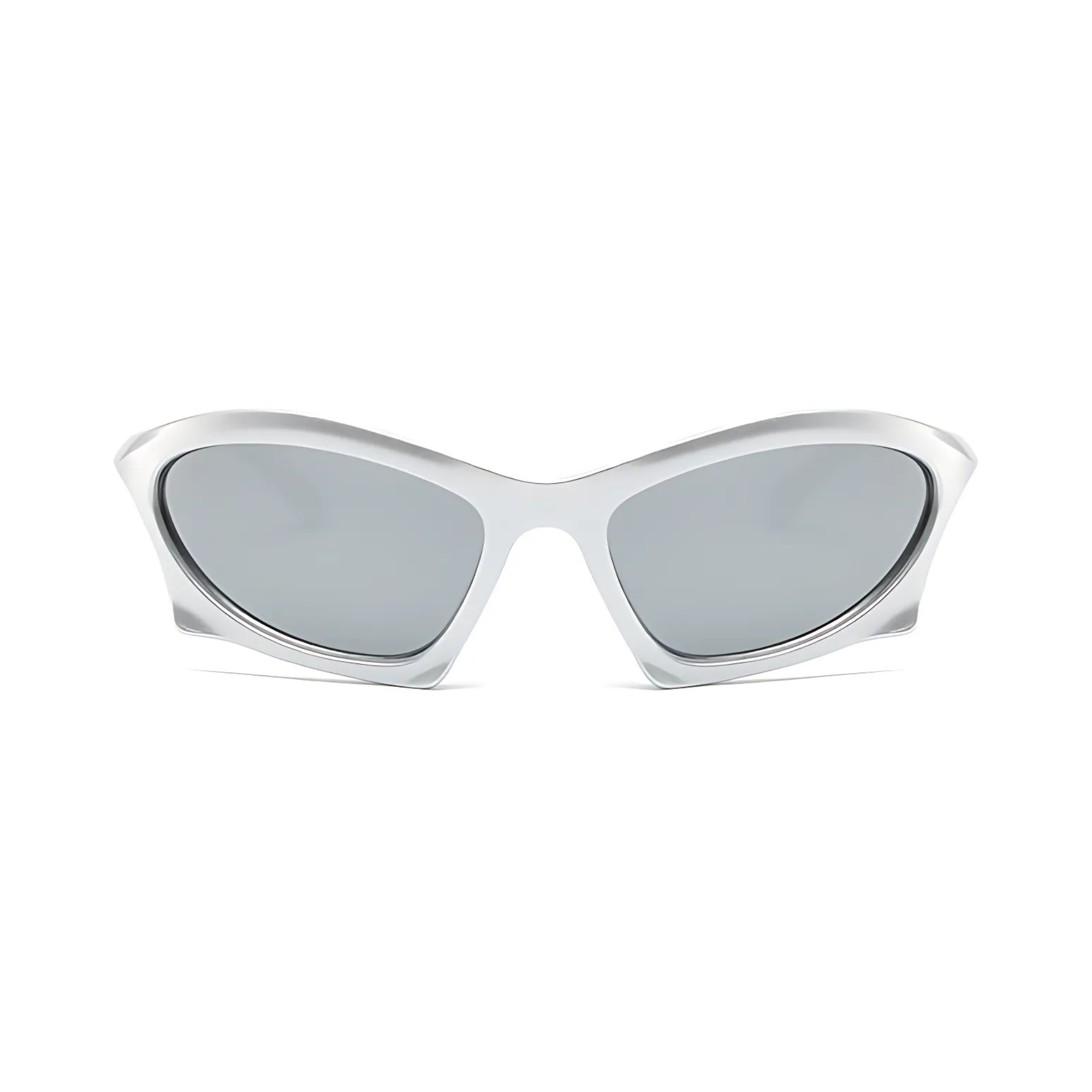 Futuristic Series Bat Y2K Sunglasses - Silver Frame & Silver Mirrored Lenses