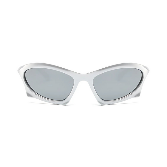 Futuristic Series Bat Y2K Sunglasses - Silver Frame & Silver Mirrored Lenses