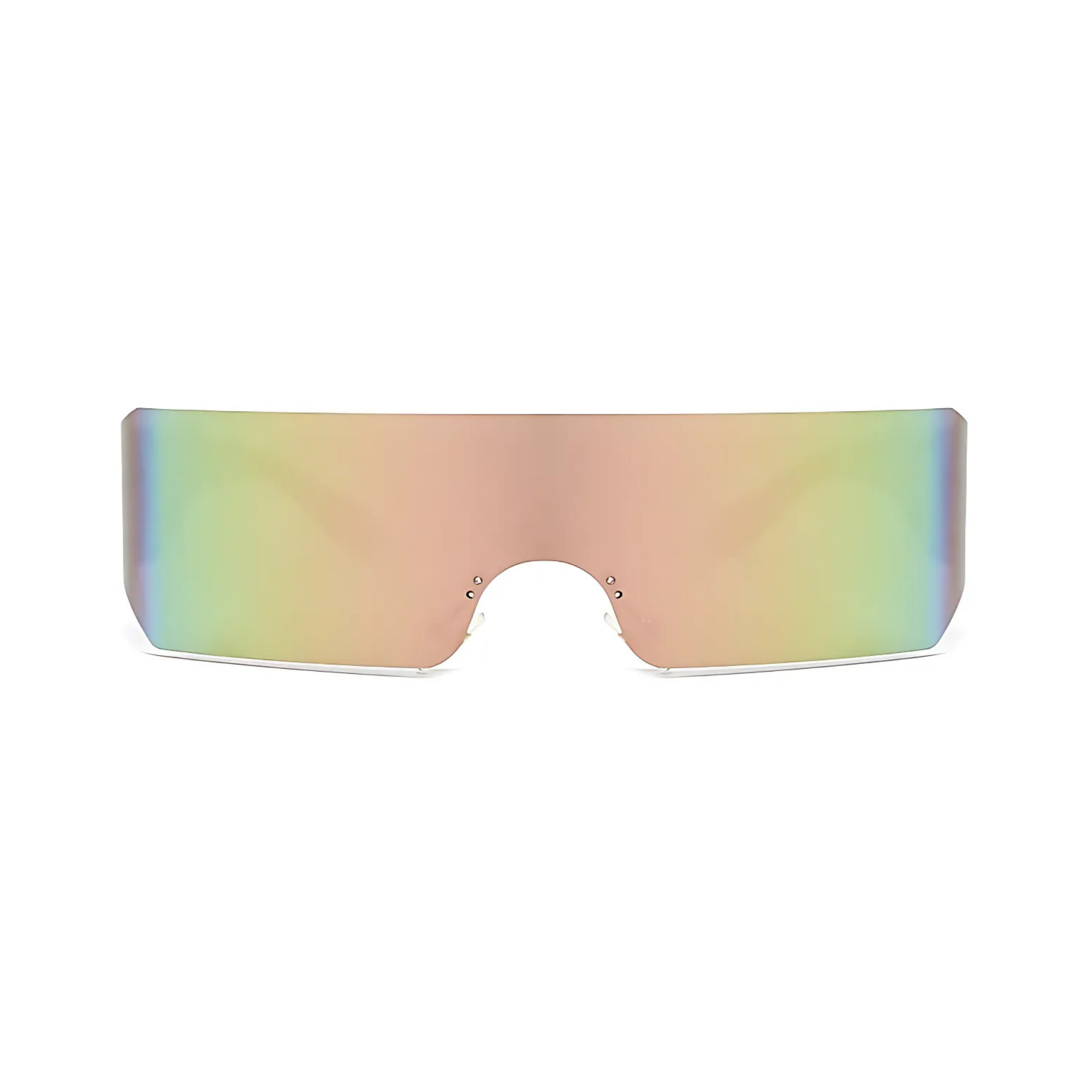 Futuristic Series Shield Sunglasses - Purple Frame Pink Mirrored Lenses