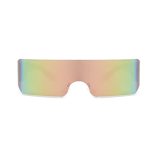 Futuristic Series Shield Sunglasses - Purple Frame Pink Mirrored Lenses