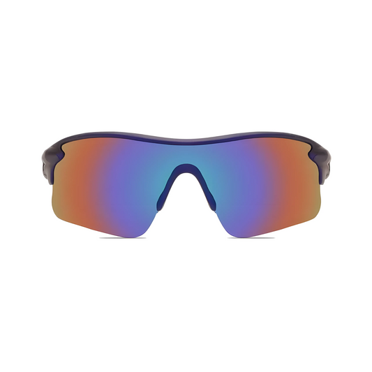 Futuristic Series Half Rim Sports Sunglasses - Blue Frame Multicolored Lenses