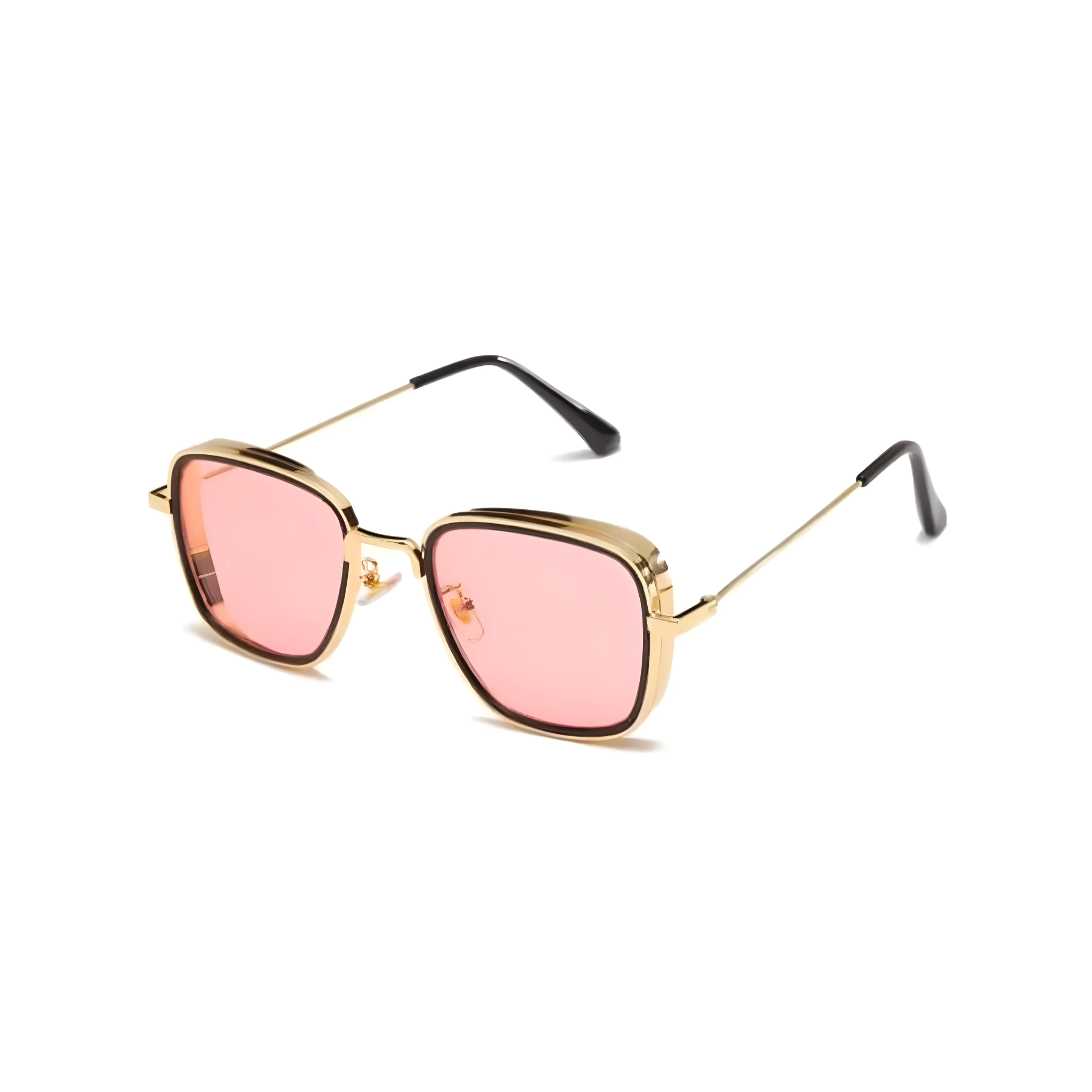 Fame Series Retro Square Sunglasses - Gold Frame Pink Lens