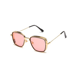 Fame Series Retro Square Sunglasses - Gold Frame Pink Lens