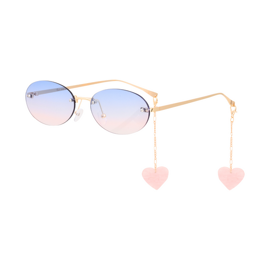 crush series Retro Vintage Rimless Oval Sunglasses With Heart Charms For Women - Blush Bliss