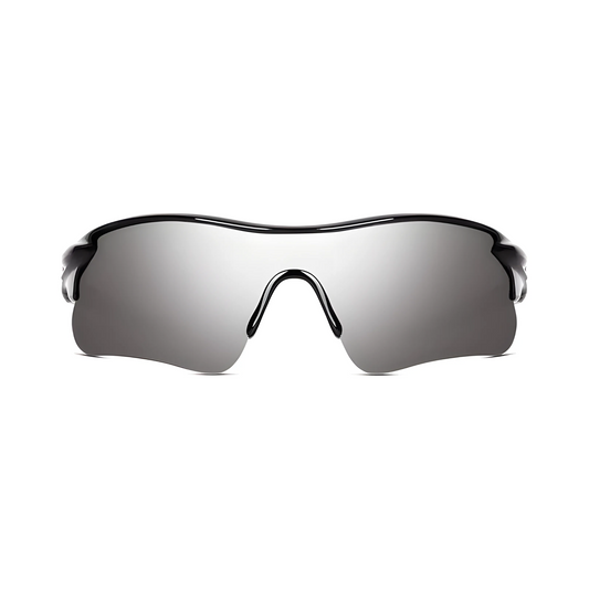 Futuristic Series Half Rim Sports Sunglasses - Black Frame Silver Mirrored Lenses