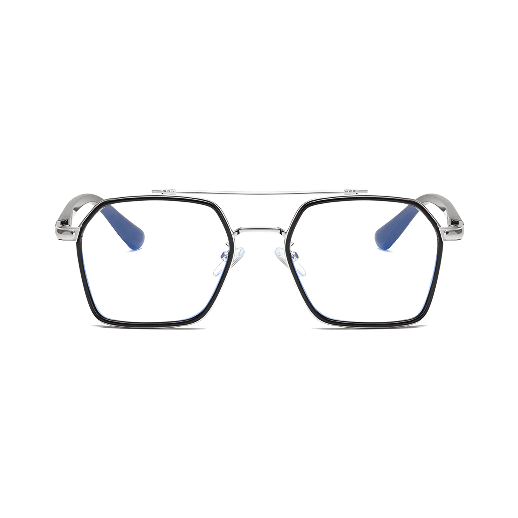 Etched Square Eyeglasses for Men & Women - Silver Black