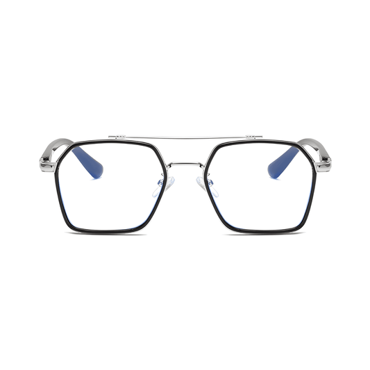 Etched Square Eyeglasses for Men & Women - Silver Black
