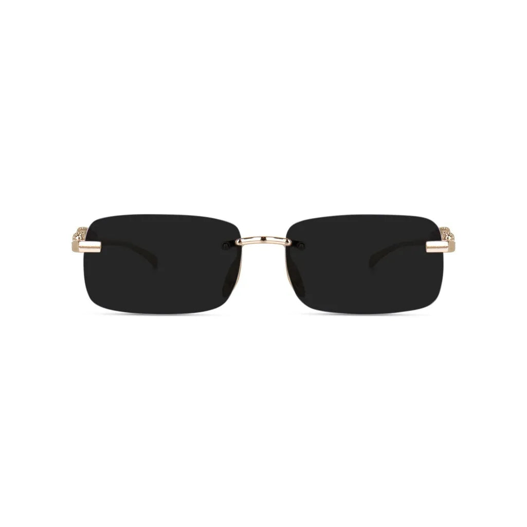 HautRim Series Rimless Rectangle Unisex Sunglasses - Gold Frame Black Lenses