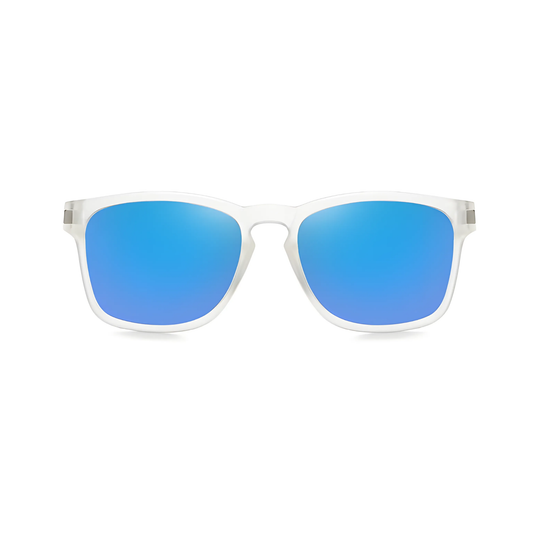 Klassic Series Polarized Sports Rectangular Sunglasses For Men & Women - (Crystal Frame Blue Mirrored Lenses)