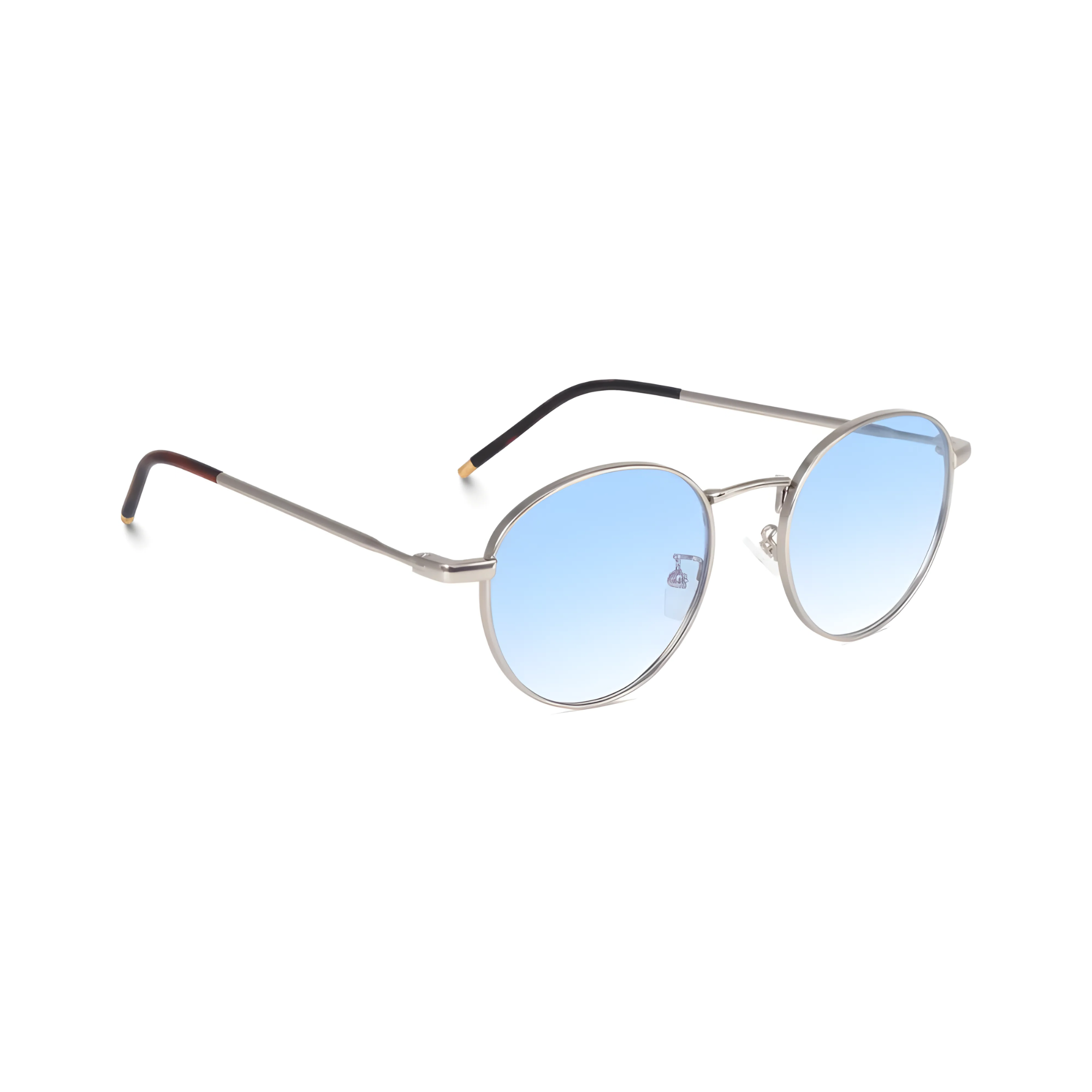 essntl series Vintage Round Sunglasses For Men & Women Silver Frame Gradient Blue Lenses