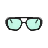 Rebel Retro Vintage 70s Hexagonal Aviator Double Bridge Sunglasses - Black Frame Green Lenses