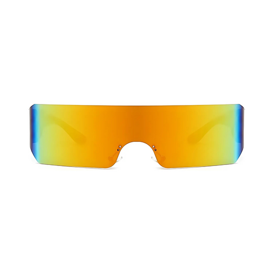 Futuristic Series Shield Sunglasses - Black Frame Yellow Mirrored Lenses