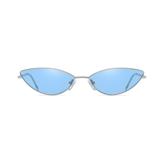 UV Protected Cute Cateye Sunglasses For Womens - Silver Frame Blue Lens