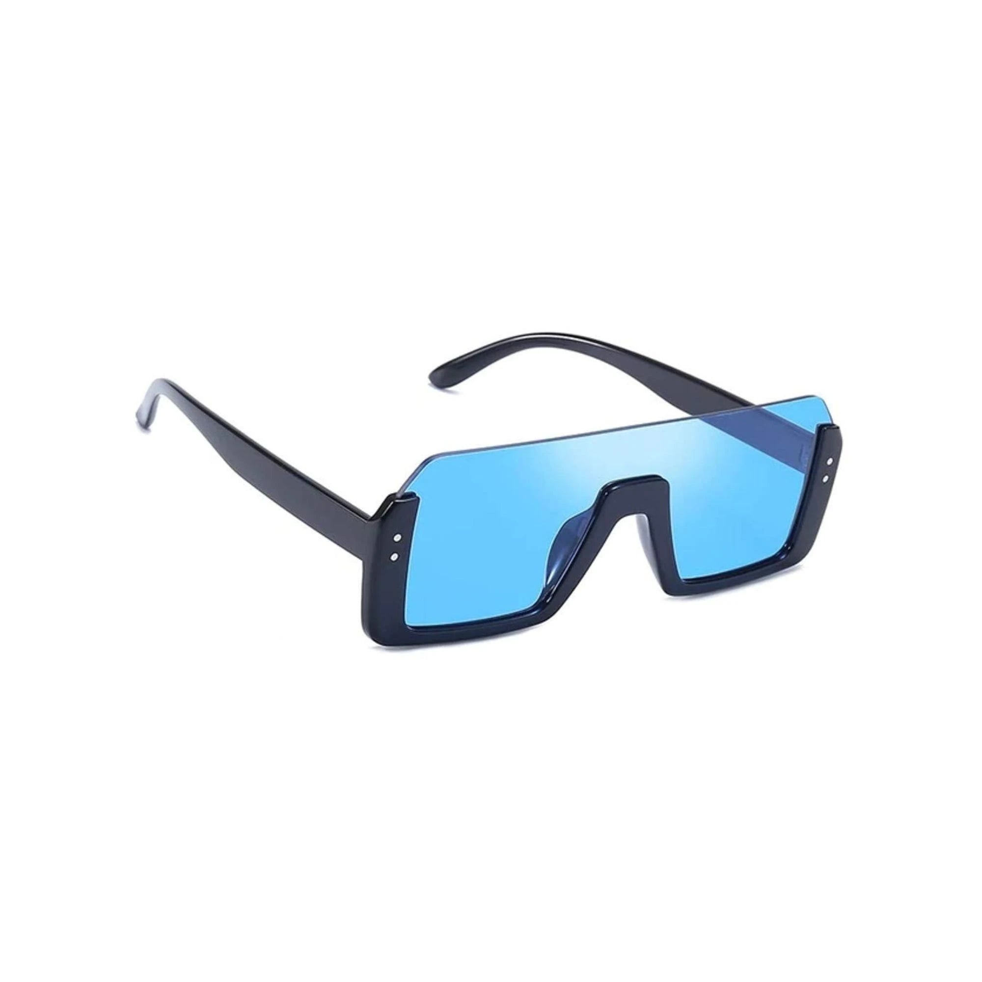 HautRim Series Half Rim Rectangular Sunglasses - Black Frame Blue Mirrored Lens
