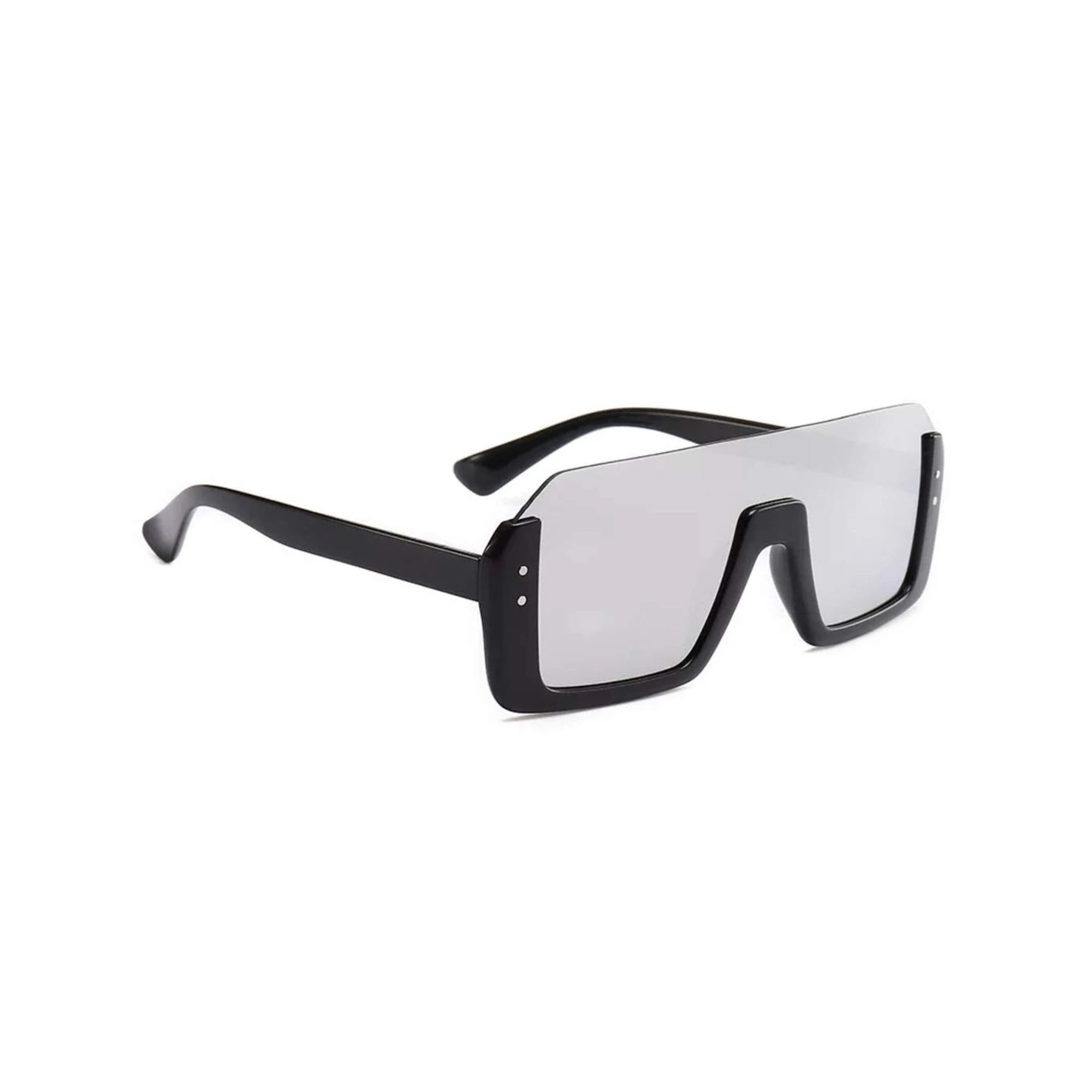 HautRim Series Half Rim Rectangular Sunglasses - Black Frame Silver Mirrored Lens