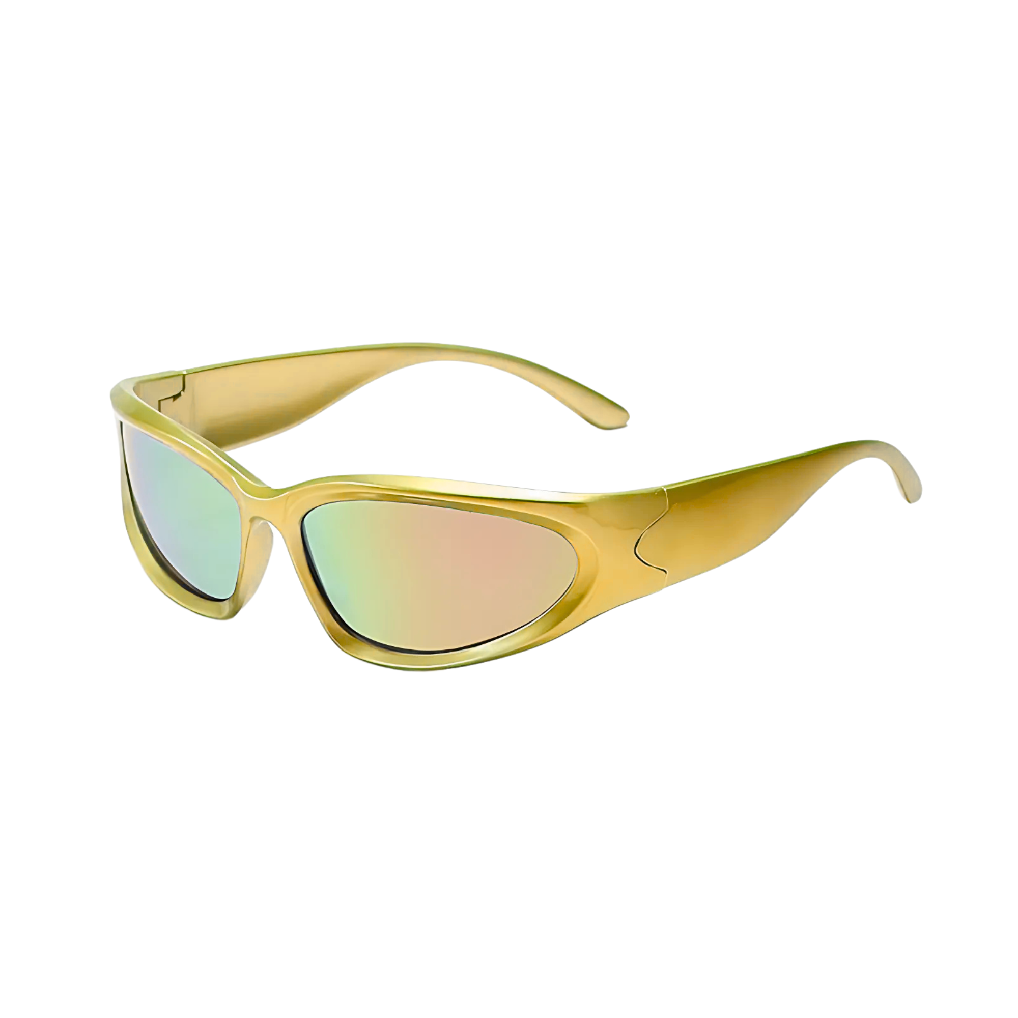 Futuristic Series Y2K Wraparound Sunglasses - Gold Frame Pink Mirrored