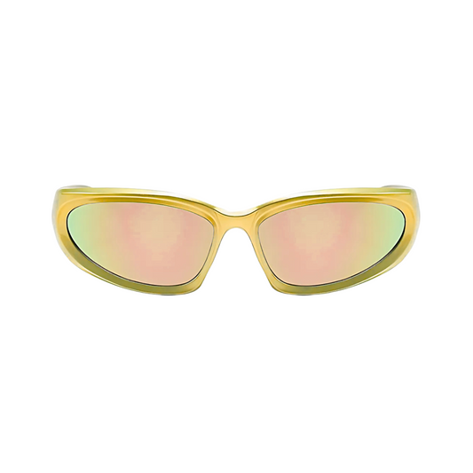 Futuristic Series Y2K Wraparound Sunglasses - Gold Frame Pink Mirrored