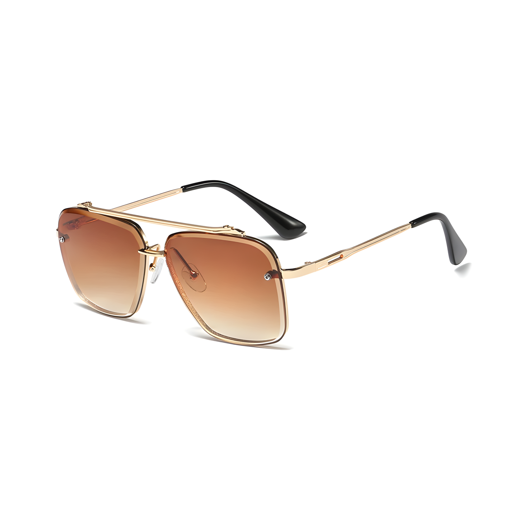 Bold Series Metal Frame Square Sunglasses - Gold Frame Brown Lens
