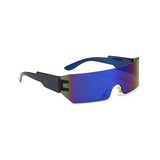 Futuristic Series Shield Sunglasses - Blue Frame Blue Mirrored Lenses