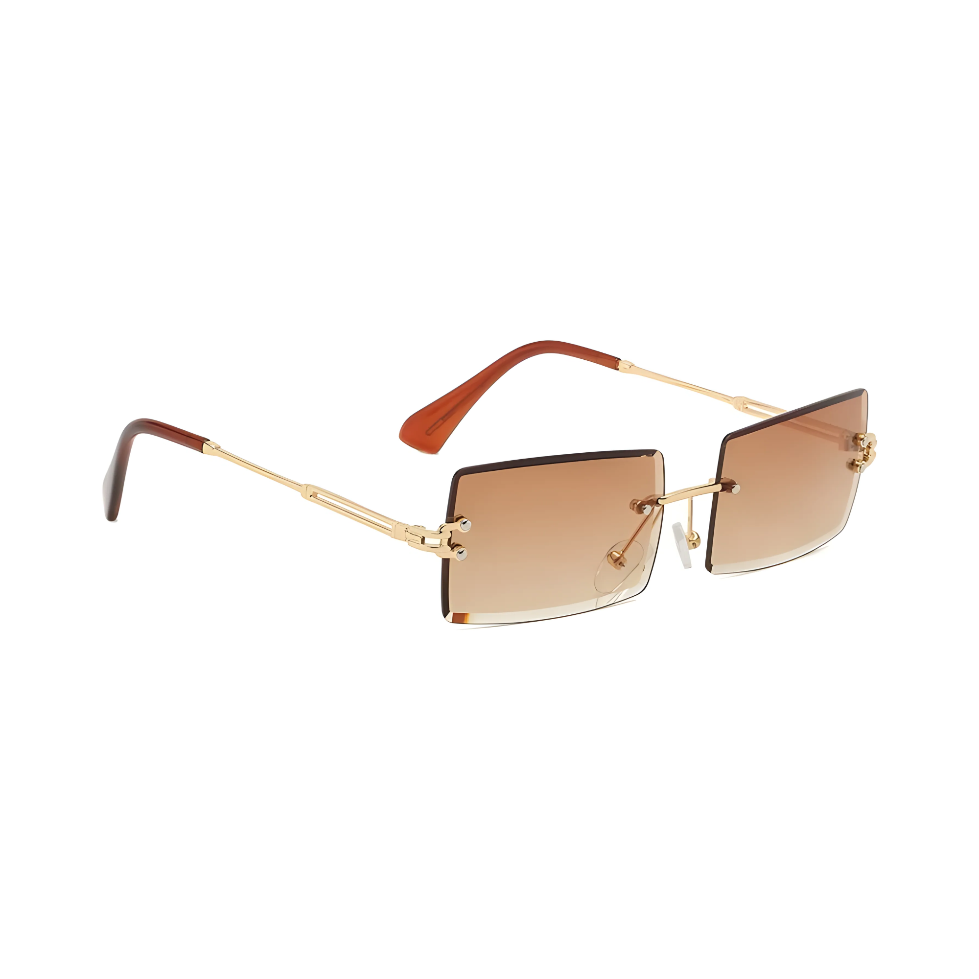 HautRim Series Rimless Rectangle Y2K Sunglasses For Men & Women Gold Brown