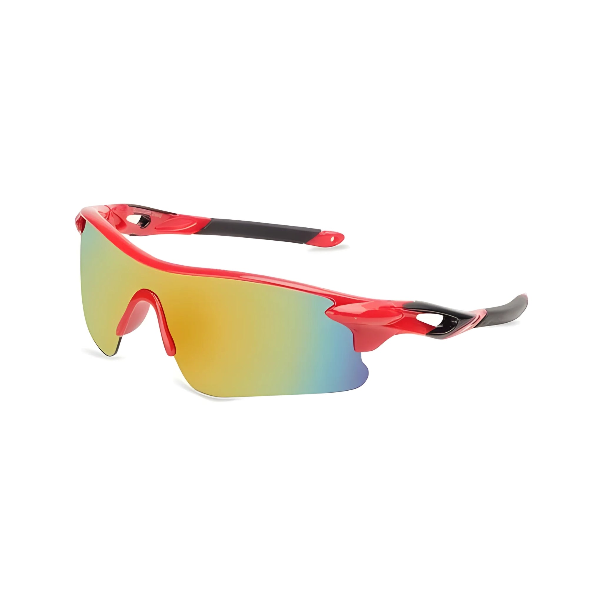 Futuristic Series Half Rim Sports Sunglasses - Red Frame Blue Yellow Gradient Lenses
