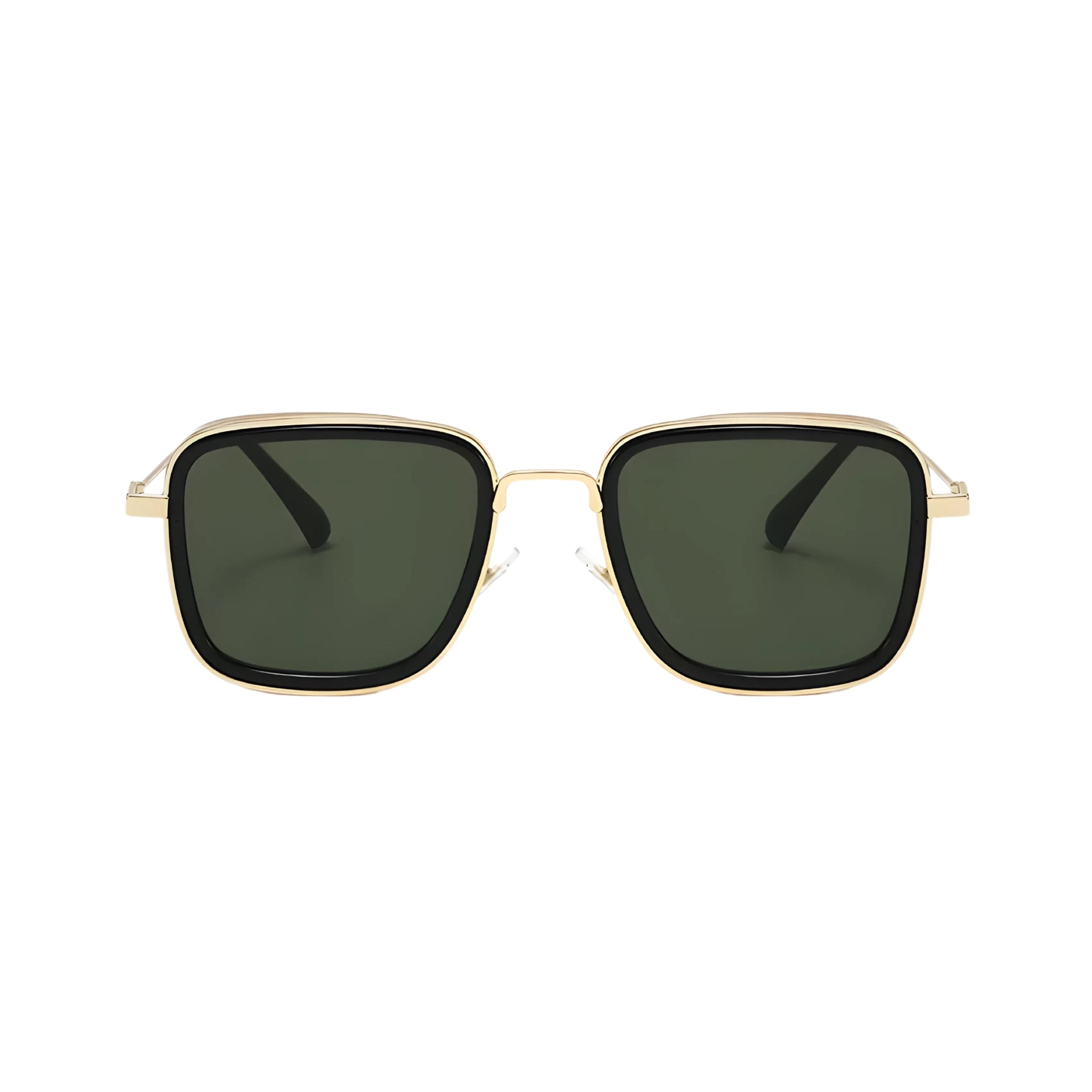 Fame Series Retro Square Sunglasses - Gold Frame Green Lens