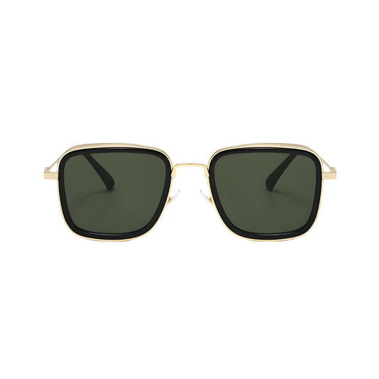 Fame Series Retro Square Sunglasses - Gold Frame Green Lens