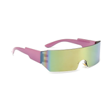 Futuristic Series Shield Sunglasses - Purple Frame Pink Mirrored Lenses