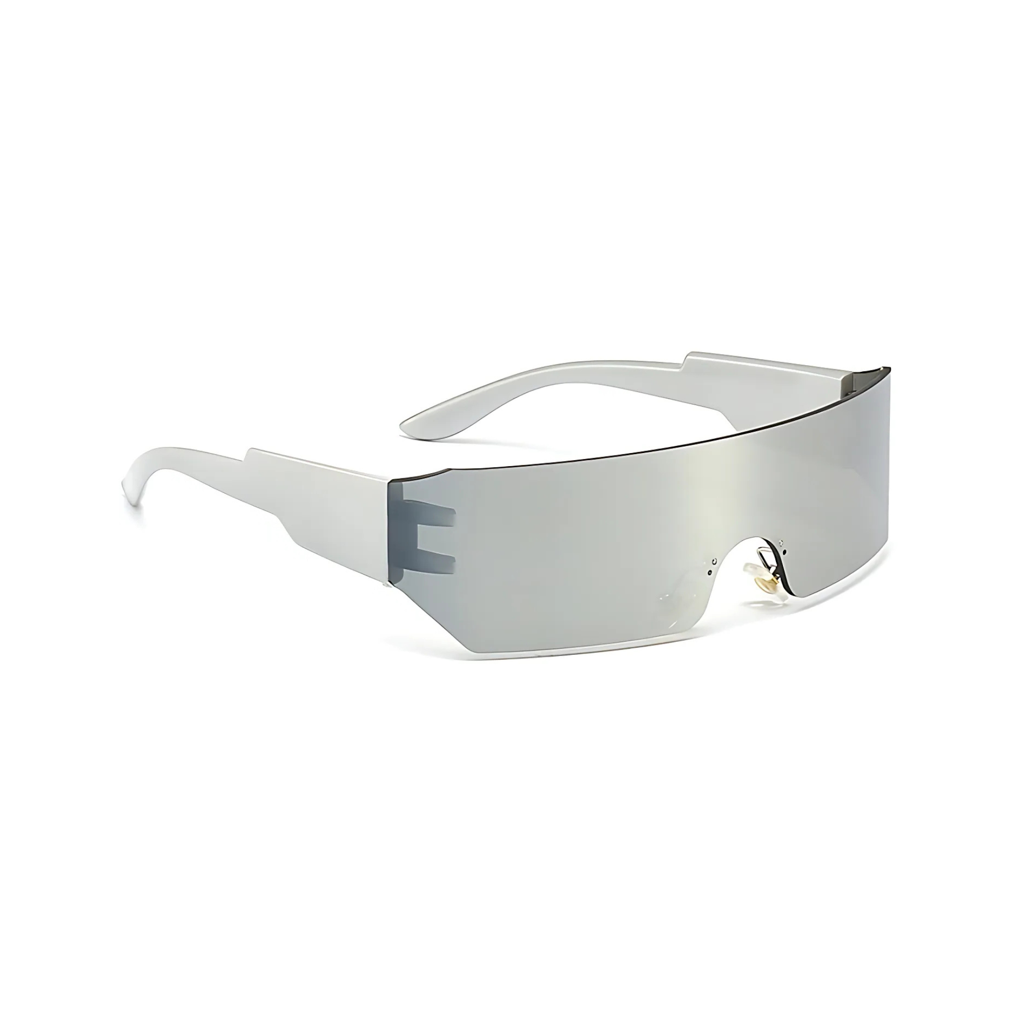 Futuristic Series Shield Sunglasses - Silver Frame Silver Mirrored Lenses