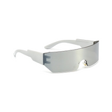Futuristic Series Shield Sunglasses - Silver Frame Silver Mirrored Lenses