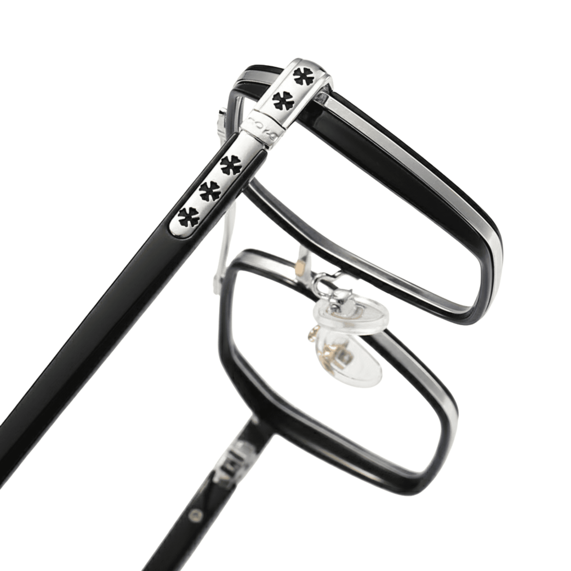 Etched Square Eyeglasses for Men & Women - Silver Black